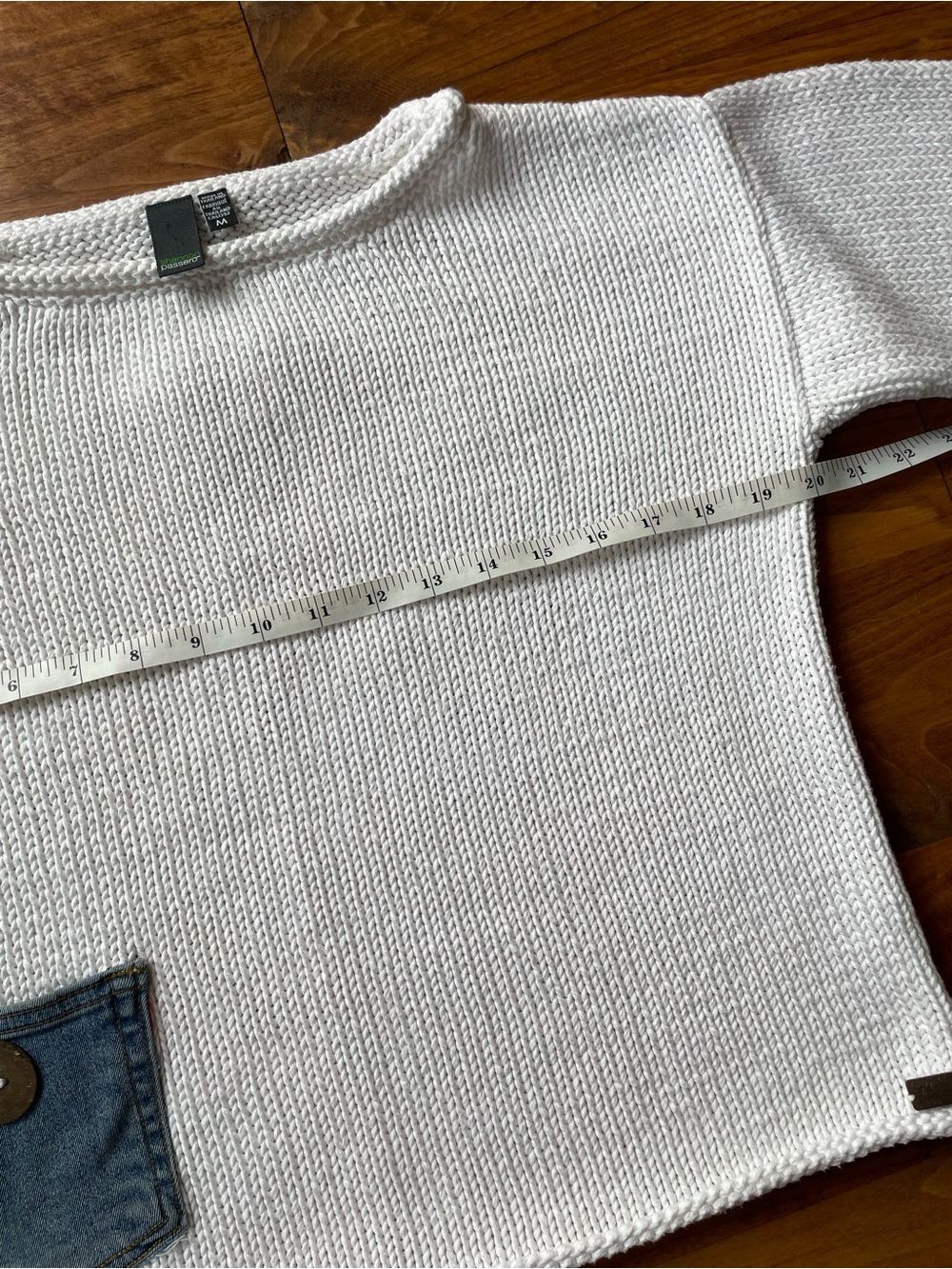 Shannon Passero 100% Cotton Boxy Roll Neck Sweater with Denim Pocket M - Picture 8 of 11